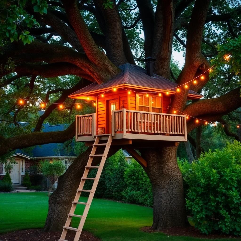 Completed custom backyard treehouse